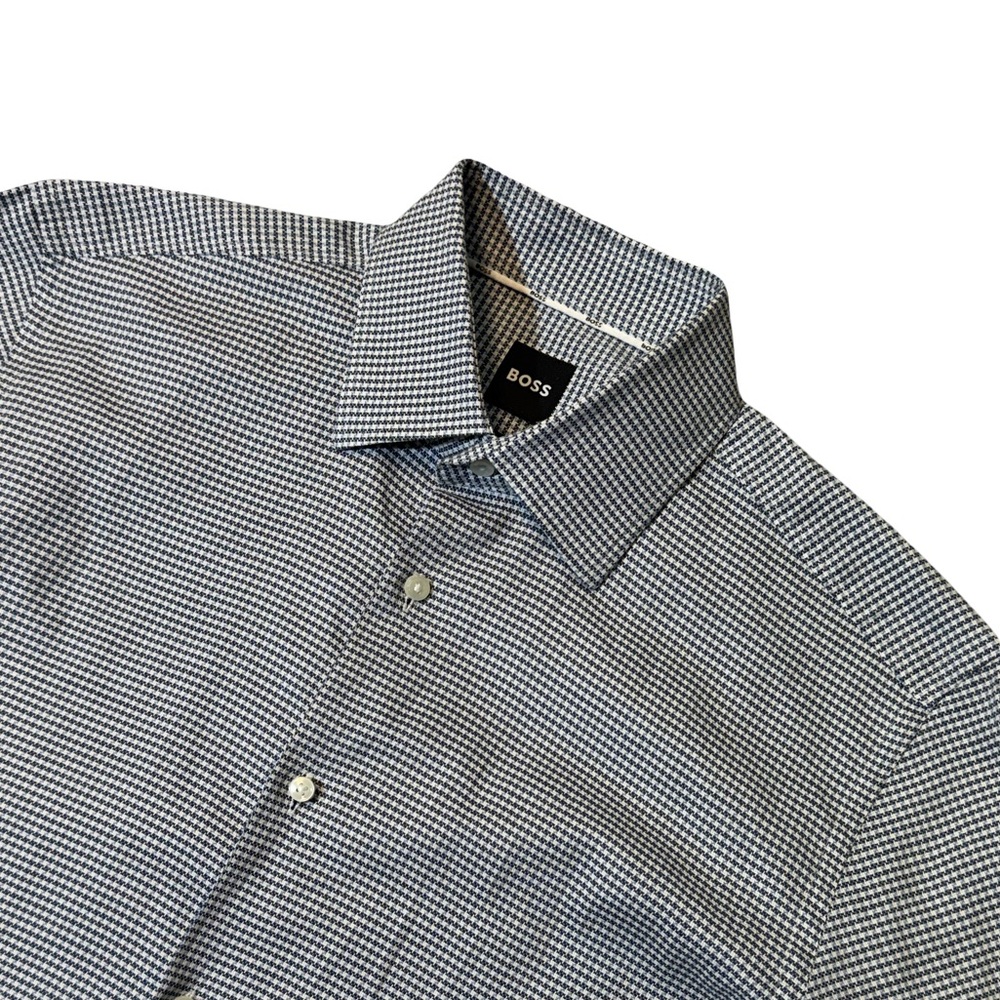 Boss mens 15 38 S slim fit houndstooth pattern easy iron dress shirt EUC
